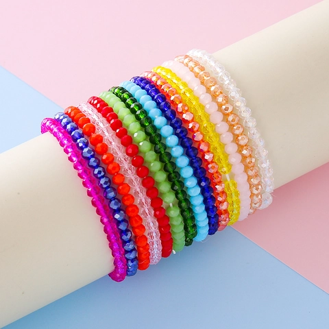 Shiny Faceted Artificial Pearl Beaded Bracelet For Girls Children Colorful Crystal Glass Bead Princess Style Stretch Bracelet Jewelry