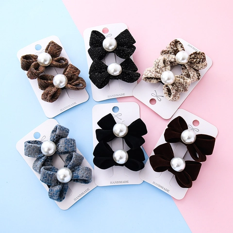 Handmade Korean Style Bowknot Hair Clips For Kids Girls Fabric Artificial Pearl Hairpins Elegant Alligator Clips Accessory