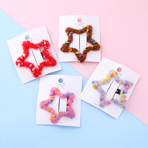 Süße Handgefertigte Garn Umwickelte Stern Haarnadel Für Kinder Mädchen Bunte Punkte Stern BB Clip Haarschmuck