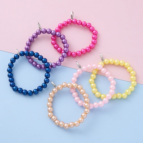 Effen Kleur Kunstparel Lanyard Armband Voor Telefoon Sleutelhanger Tas Charm Voor Kinderen Vrouwen Handgemaakte Plastic Kraal Ring