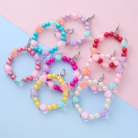 Colorful Heart Beaded Keychain For Kids Women Sweet Resin Artificial Pearl Bag Pendant Handmade Key Ring Jewelry Accessory