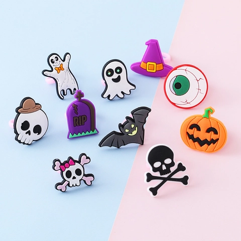 Anelli in PVC per Bambini Cartone Animato Halloween Zucca Pipistrello Occhio Scheletro Fantasma Cappello da Strega Anelli