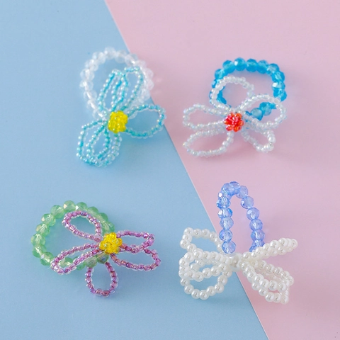 Χειροποίητο Δαχτυλίδι με Λουλούδια για Κορίτσια Τεχνητό Μαργαριτάρι Φιόγκος Πολύχρωμο Καλοκαιρινό Κόσμημα Παιδικό Αξεσουάρ