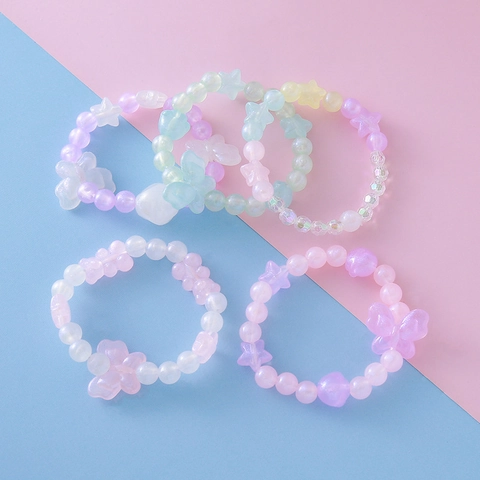 Kinder Perlenarmband Irisierend Schmetterling Stern Charm Harz Armband Süß Prinzessinnen-Stil Schmuck Geschenk Für Mädchen