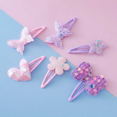 Cute Cartoon Butterfly Bear Star Crown Hair Clip Fabric Plush Sequin Metal BB Clip Hairpins For Kids Girls Daily Hair Decor