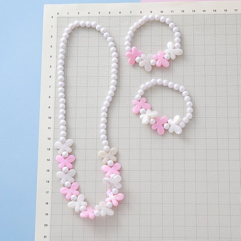 Conjunto De Joyas Infantiles Mariposa Acrílica Imitación Perla Artificial Dulce Rosa Blanco Collar Y Pulsera Conjunto Para Regalo De Cumpleaños Niña