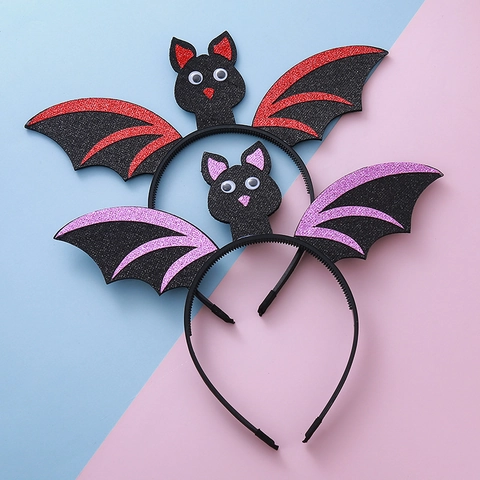 Cerchietto di Halloween con Ali di Pipistrello Glitterate Occhi Mobili Accessori per Capelli per Feste per Bambini Adulti