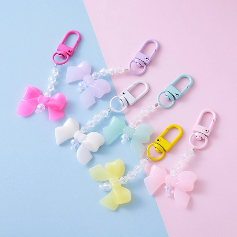 Candy Color Acrylic Bowknot Beaded Keychain Cute Resin Bag Charm For Women Girls Handmade Fashion Jewelry Ornament