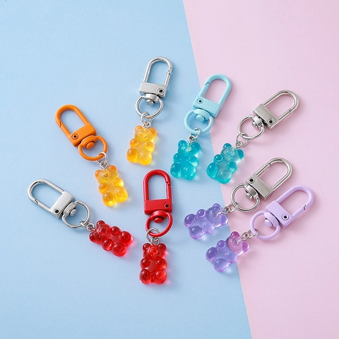 Cute Candy Colored Gummy Bear Resin Keychain Pendant Creative Handmade Animal Bag Hanging Accessory For Women Kids Jewelry