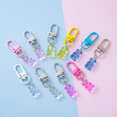 Cute Candy Colored Gummy Bear Resin Keychain Pendant Creative Handmade Animal Bag Hanging Accessory For Women Kids Jewelry