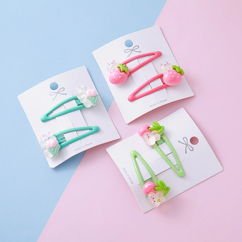 Simpatici Fermagli per Capelli a Forma di Coniglio e Orso in Cartone Animato per Bambini in Resina Frutta Fragola Limone Animale Clip BB per Ragazze Accessori per Capelli Dolci