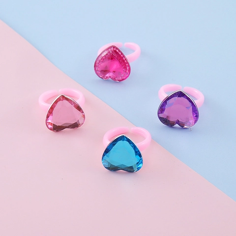 Princess Heart Artificial Pearl Clip On Earrings And Adjustable Rings For Girls Resin Rhinestone Kids Jewelry Accessories