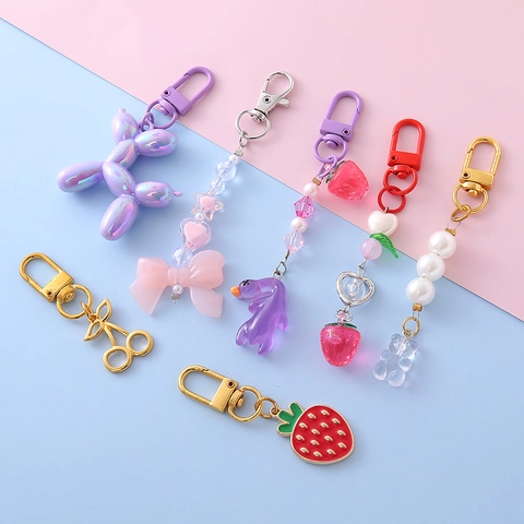 Dolce Stile INS Fiocco Cane Palloncino Fragola Portachiavi in Resina Metallo Ciondolo per Borsa per Donna Ragazza Accessorio Quotidiano