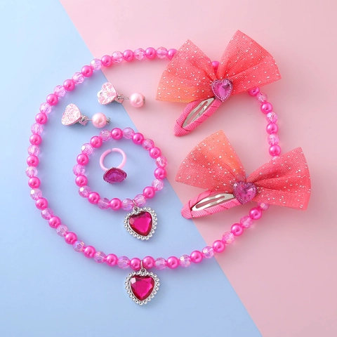 Clip BB a Cuore con Fiocco in Rete Fatti a Mano Dolci Forcine in Strass Accessori per Capelli Moda per Bambine Decorazione Festa