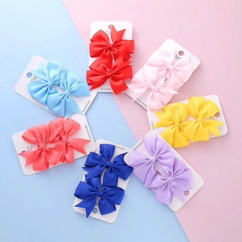 Handmade Grosgrain Ribbon Bow Hair Clips For Girls Solid Color Bowknot Hairpins Kids Boutique Hair Accessories Decorative Headwear
