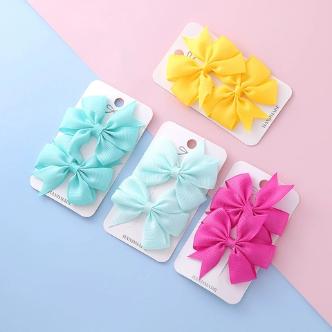 Handmade Grosgrain Ribbon Bow Hair Clips For Girls Solid Color Bowknot Hairpins Kids Boutique Hair Accessories Decorative Headwear