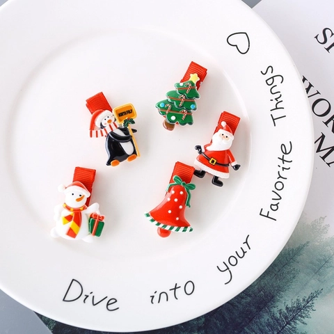 Weihnachts Haarspangen Für Baby Kinder Weihnachtsmann Schneemann Weihnachtsbaum Pinguin Glocke Harz Alligator Clips Festlicher Haarschmuck