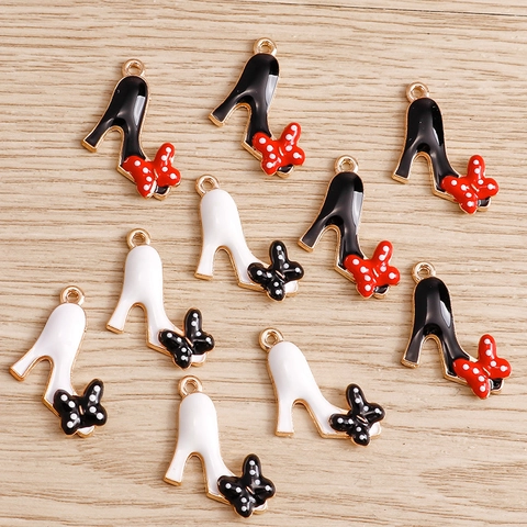 Ciondoli in Lega di Smalto a Forma di Scarpa con Tacco Alto con Fiocco a Pois per Accessori Fai da Te Collana Bracciale