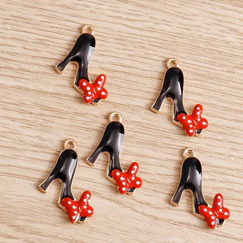 Ciondoli in Lega di Smalto a Forma di Scarpa con Tacco Alto con Fiocco a Pois per Accessori Fai da Te Collana Bracciale