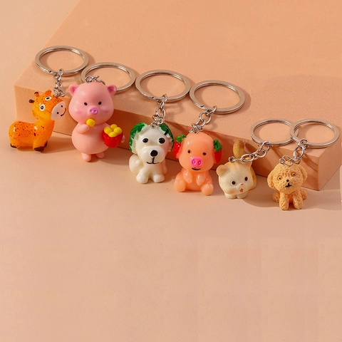 Llavero de Animales de Dibujos Animados Lindo Resina Cerdo Gato Perro Jirafa Colgante Para Mujeres Niños Accesorio de Bolso Regalo
