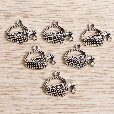 Ciondoli Vintage in Lega a Forma di Cesta con Bottiglia di Vino per Gioielli Fai da Te Retro Argento Antico per Accessori Artigianali