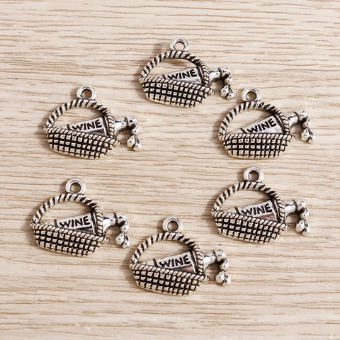 Ciondoli Vintage in Lega a Forma di Cesta con Bottiglia di Vino per Gioielli Fai da Te Retro Argento Antico per Accessori Artigianali