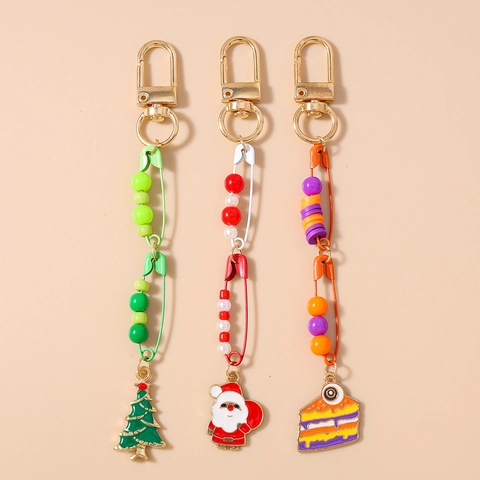 Portachiavi Alla Moda Con Perline Albero Di Natale Babbo Natale Torta Occhio Pendente Spilla Lega Oro Ciondolo Borsa Donna