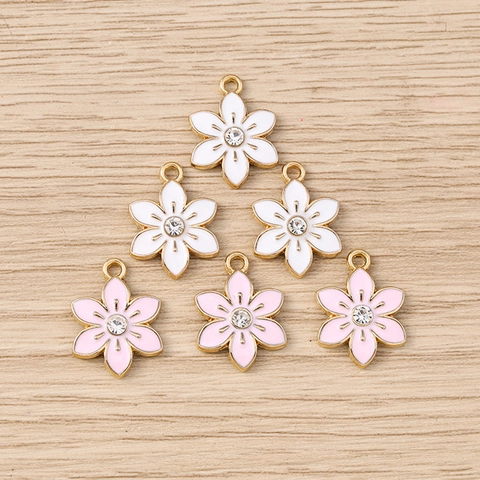 Pastoral Enamel Flower Pendants Rhinestone Inlaid Zinc Alloy DIY Jewelry Accessories For Keychain Bag Pendant Floral Charms