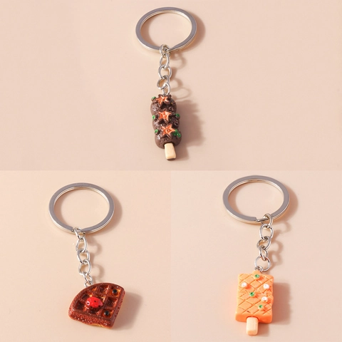 Portachiavi Cibo Simulazione Creativa Waffle Spiedino Ghiacciolo in Lega di Zinco Resina Pendente per Borsa Regalo