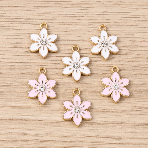 Pastoral Enamel Flower Pendants Rhinestone Inlaid Zinc Alloy DIY Jewelry Accessories For Keychain Bag Pendant Floral Charms