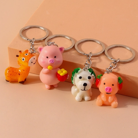 Llavero de Animales de Dibujos Animados Lindo Resina Cerdo Gato Perro Jirafa Colgante Para Mujeres Niños Accesorio de Bolso Regalo