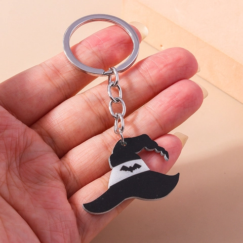 Portachiavi Cappello da Strega di Halloween Con Motivo Pipistrello Rosso Nero Resina Pendente per Borsa Donna Accessori Regalo Festa