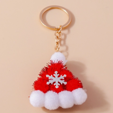 Portachiavi con Pompon in Peluche a Forma di Cappello di Natale per Donna Rosso Bianco con Ciondolo a Fiocco di Neve Regalo