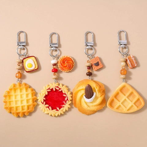 Simulazione di Cibo Pane Waffle Biscotto Portachiavi Resina Dessert Ciondolo Borsa per Donna Ragazze Regalo Portachiavi Creativo