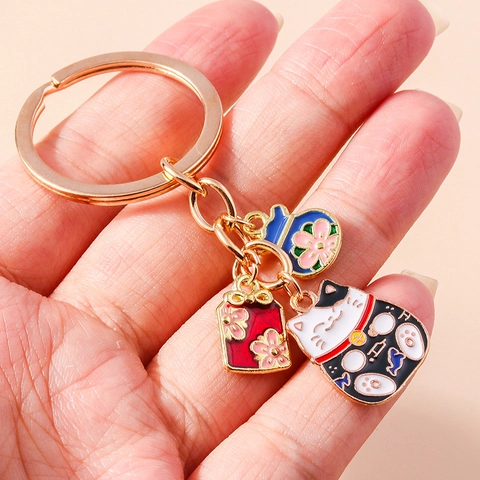 Japanischer Glückskatze Schlüsselanhänger Glückstasche Anhänger Zinklegierung Metall Taschenanhänger Geschenk Damen Herren