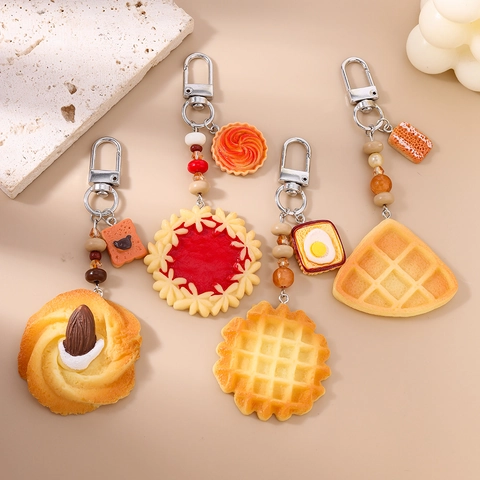 Simulazione di Cibo Pane Waffle Biscotto Portachiavi Resina Dessert Ciondolo Borsa per Donna Ragazze Regalo Portachiavi Creativo