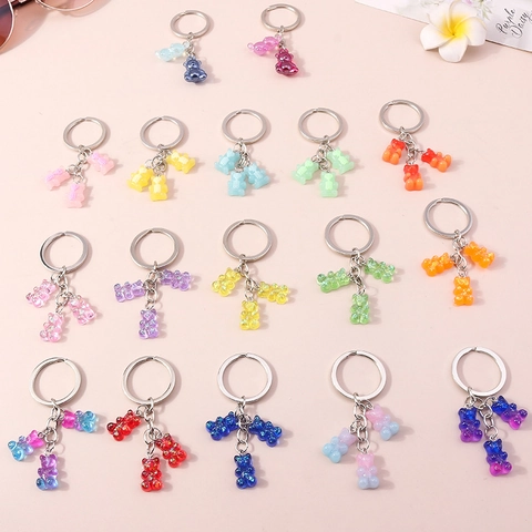 Cute Resin Animal Gummy Bear Keychain Colorful Glitter Skeleton Bear Pendant For Bag Accessories Fashion Cartoon Keyring Jewelry