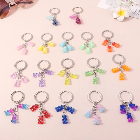 Cute Resin Animal Gummy Bear Keychain Colorful Glitter Skeleton Bear Pendant For Bag Accessories Fashion Cartoon Keyring Jewelry