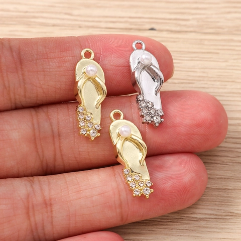 Zinc Alloy Flip Flop Pendants With Faux Artificial Pearl Rhinestones Sandal Charms For DIY Jewelry Making Earrings Necklace Keychain
