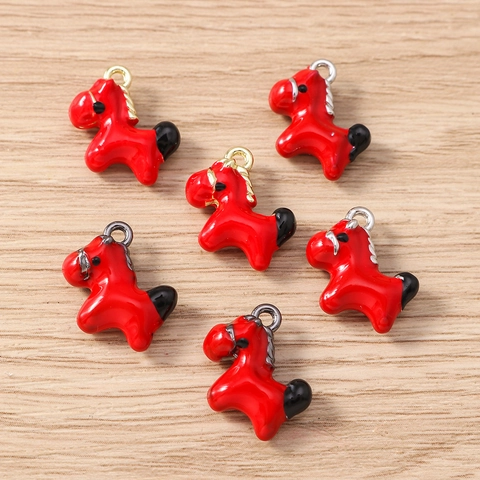 Red Enamel Horse Charms Alloy Animal Pony Pendants For Earrings Bracelet Necklace Keychain DIY Jewelry Making Accessories