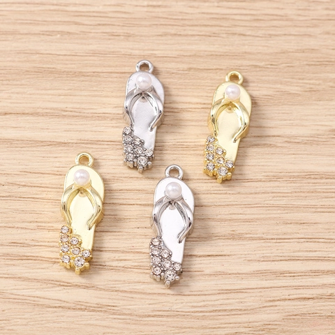 Zinc Alloy Flip Flop Pendants With Faux Artificial Pearl Rhinestones Sandal Charms For DIY Jewelry Making Earrings Necklace Keychain