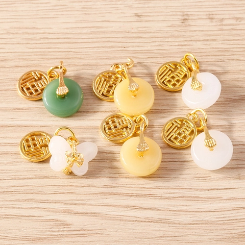 Ciondoli In Resina Vintage Stile Cinese Con Charms Fu In Lega Per Creazione Gioielli Fai-Da-Te Collana Bracciale