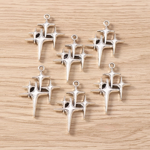Vintage Silber Legierung Vier Zackige Stern Anhänger Nur (Ohne Kette) Für DIY Schmuckherstellung Ohrringe Damen