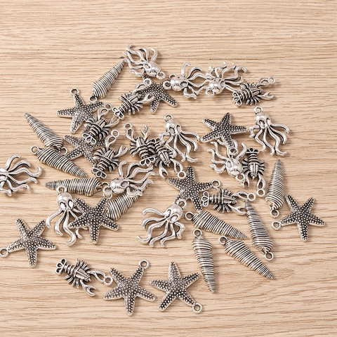 Antiek Zilveren Zinklegering Oceaan Thema Hangers Voor DIY Sieraden Maken Zeester Zee Schelp Kreeft Octopus Charms Accessoires