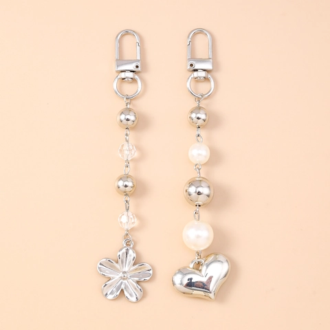 Silber Legierung Künstliche Perlen Blume Herz Schlüsselanhänger Mode Anhänger Tasche Charme Für Damen Mädchen Künstliche Perle Kristall Zubehör