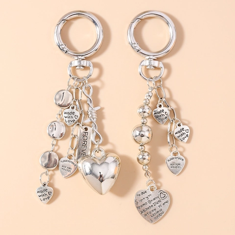 Heart Shape Metal Keychain Multi-lingual I Love You Forever Letter Pendant Silver Zinc Alloy Bag Hanging Accessory For Women Gift