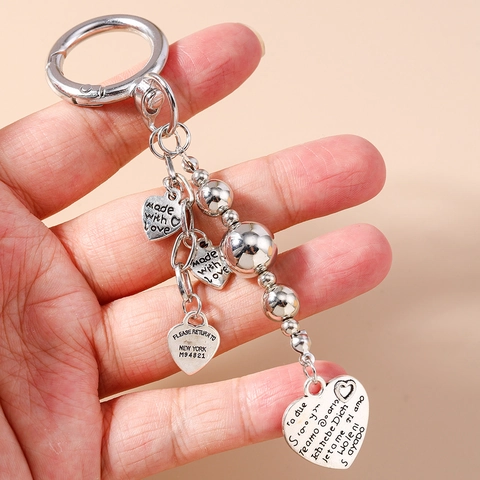 Heart Shape Metal Keychain Multi-lingual I Love You Forever Letter Pendant Silver Zinc Alloy Bag Hanging Accessory For Women Gift