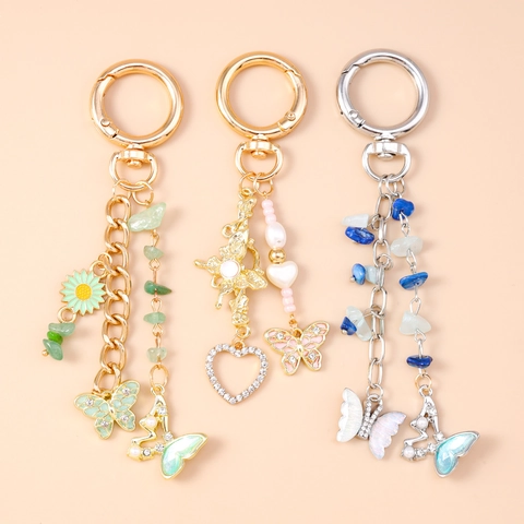Mode Schmetterling Herz Blume Schlüsselanhänger Frisch Süß Legierung Harz Perlen Taschenanhänger Für Damen Mädchen Deko Geschenk