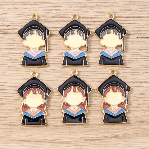 Graduation Bachelor Cap Alloy Enamel Pendants DIY Jewelry Accessories Boy Girl Charms For Bracelet Keychain Making Jewelry