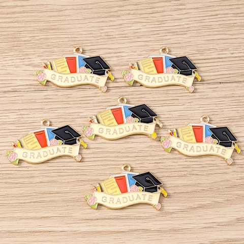Graduation Season Academic Cap Books Enamel Alloy Drip Oil Pendants For DIY Jewelry Making Keychain Decoration Charms